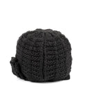 Women's Retro Knit Hat with Floral Embellishment Black