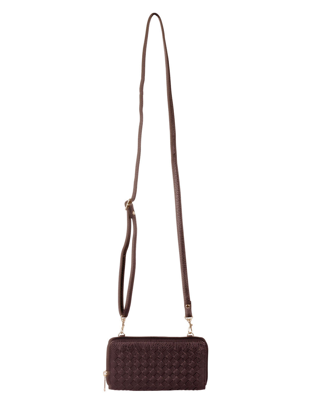 Elle RFID Blocking Woven Crossbody Phone Wallet Mahogany