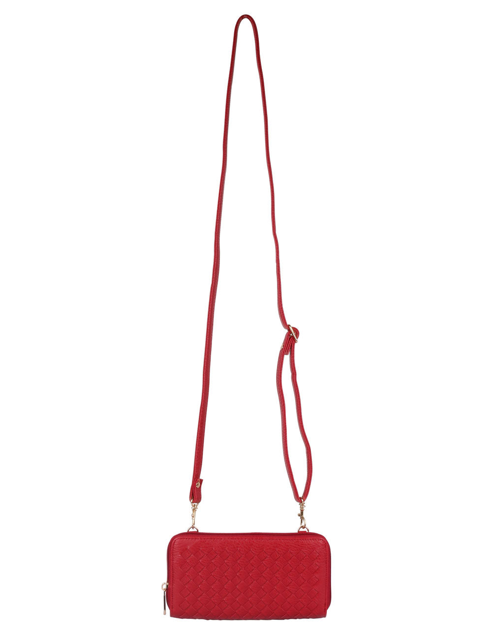 Elle RFID Blocking Woven Crossbody Phone Wallet Red