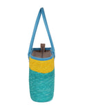 Women's Summer Beach Straw Bag Yellow Aqua