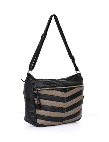 Avery Pre-Washed Women's Stripe Hobo Bag Taupe