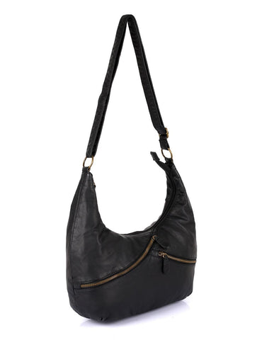 Avery Pre-Washed Women's Hobo Bag Burnt Black with Zippers