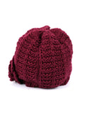 Women's Retro Knit Hat with Floral Embellishment Burgundy