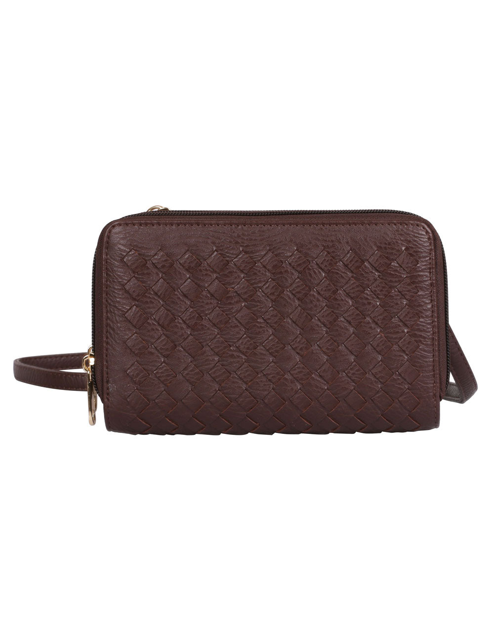 Ellen RFID Blocking Woven Crossbody Phone Wallet Mahogany
