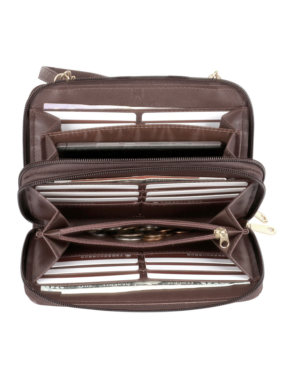 Ellen RFID Blocking Woven Crossbody Phone Wallet Mahogany