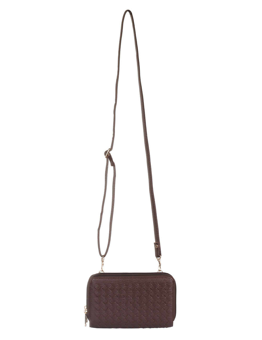 Ellen RFID Blocking Woven Crossbody Phone Wallet Mahogany
