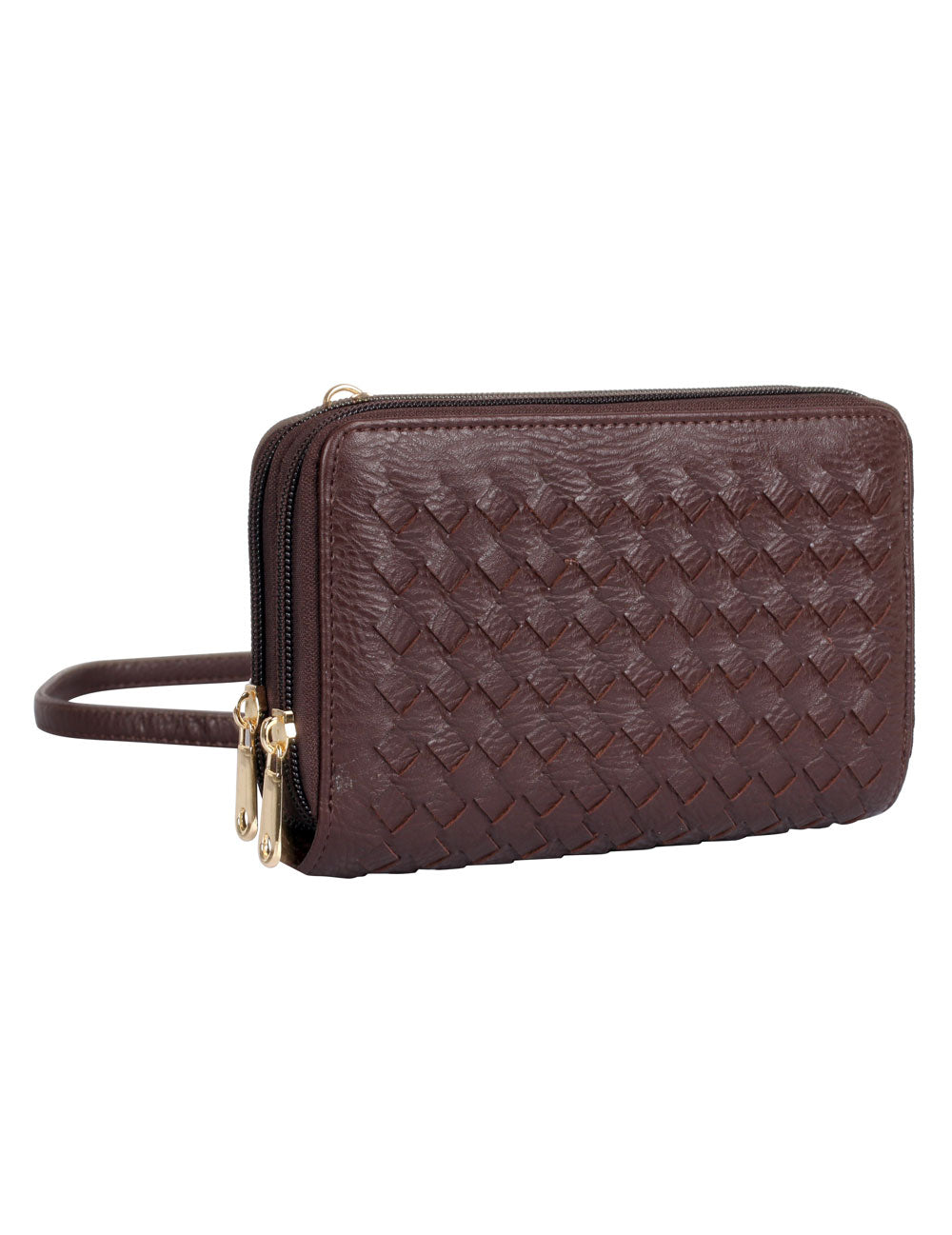 Ellen RFID Blocking Woven Crossbody Phone Wallet Mahogany
