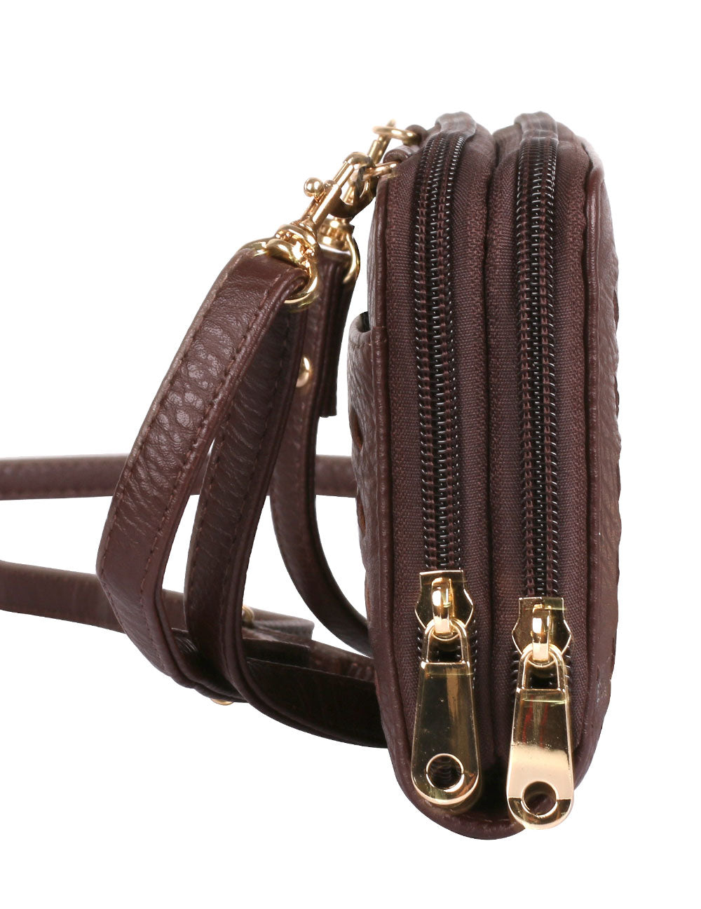 Ellen RFID Blocking Woven Crossbody Phone Wallet Mahogany