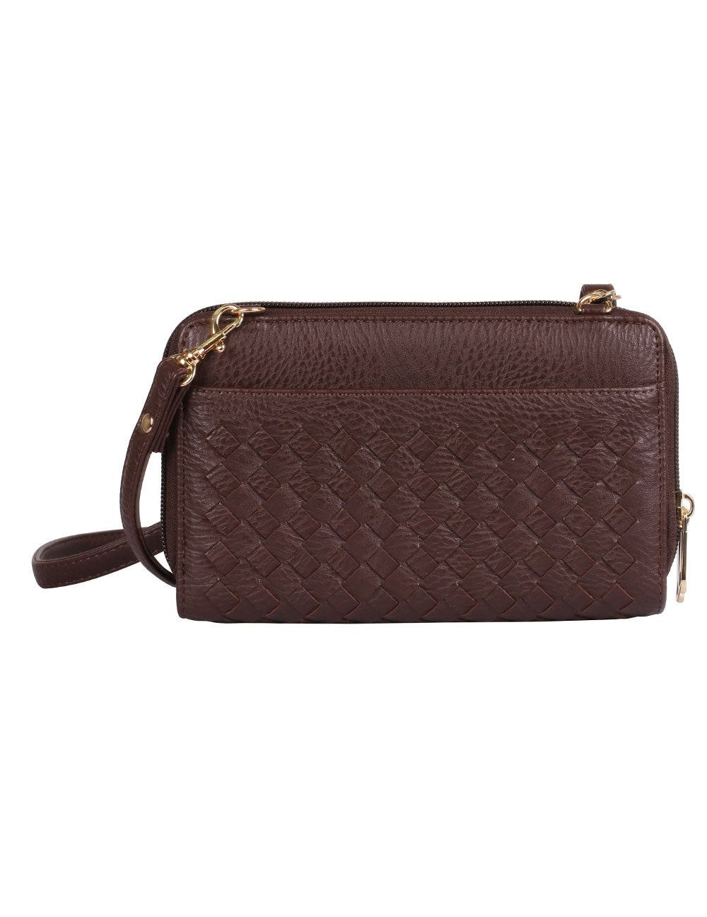 Ellen RFID Blocking Woven Crossbody Phone Wallet Mahogany