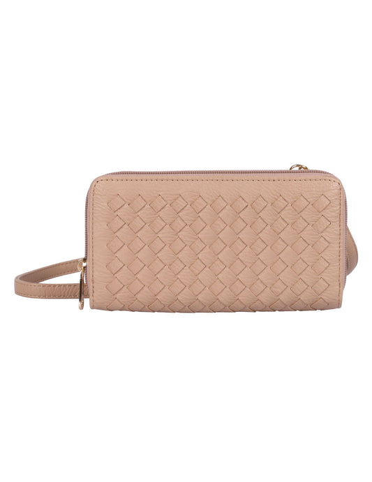 Elle RFID Blocking Woven Crossbody Phone Wallet Taupe