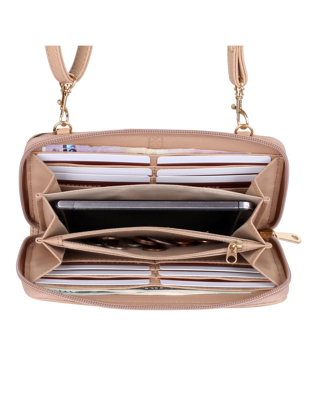 Elle RFID Blocking Woven Crossbody Phone Wallet Taupe