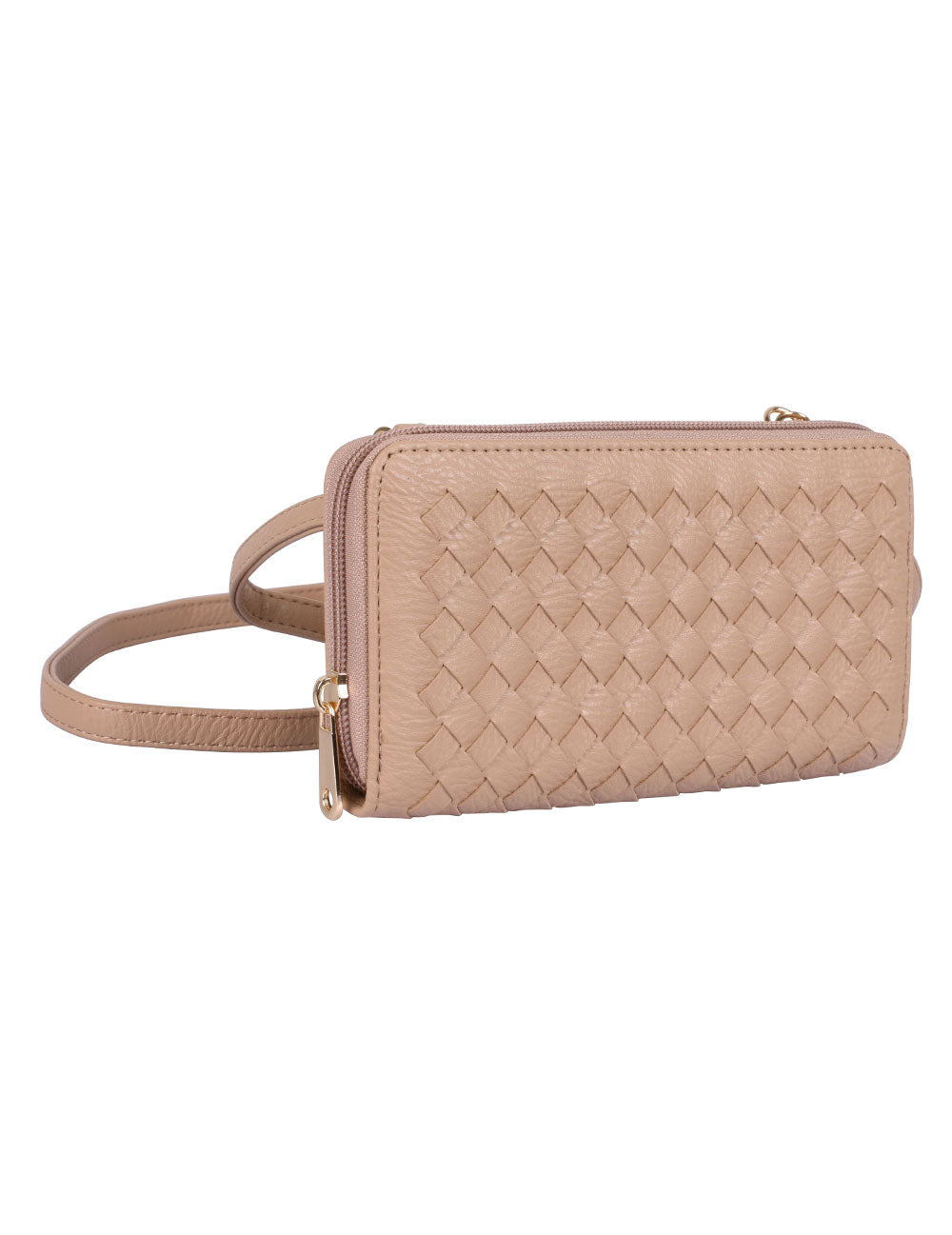 Elle RFID Blocking Woven Crossbody Phone Wallet Taupe