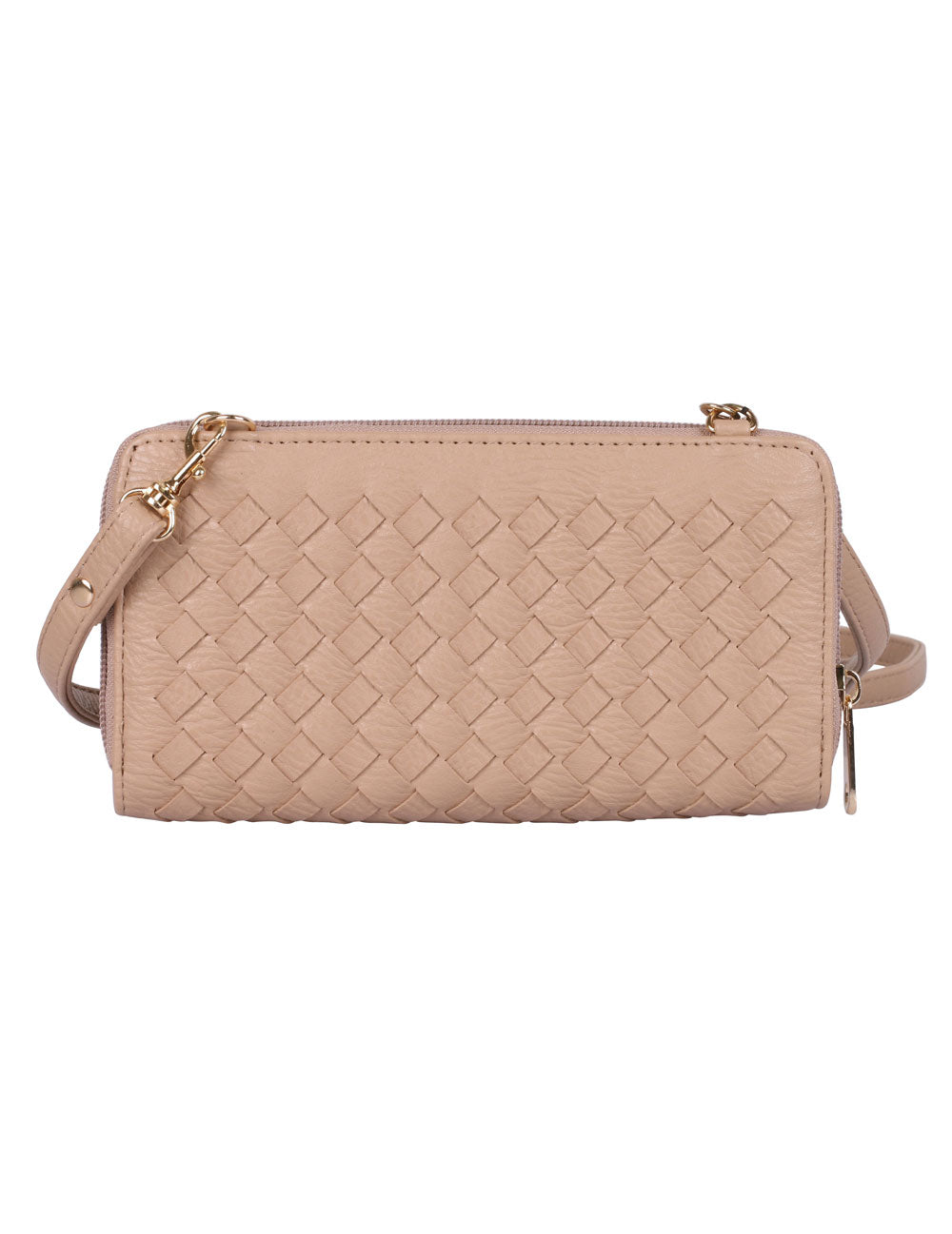 Elle RFID Blocking Woven Crossbody Phone Wallet Taupe