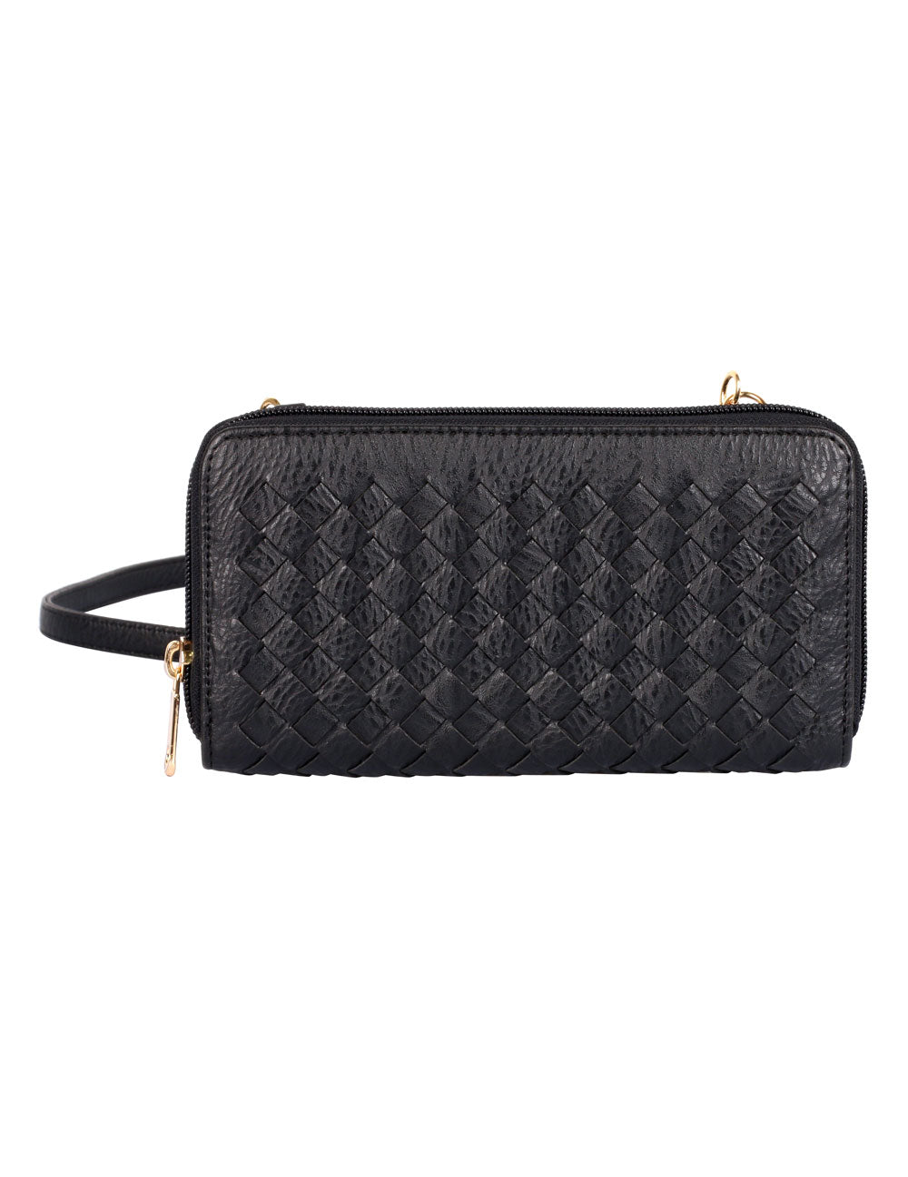 Elle RFID Blocking Woven Crossbody Phone Wallet Black