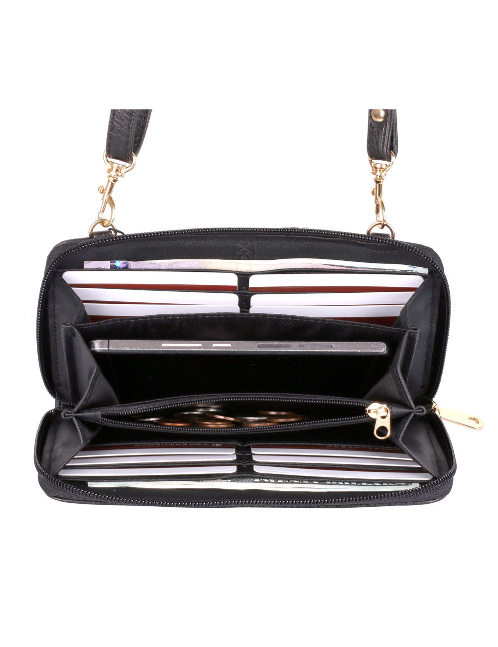 Elle RFID Blocking Woven Crossbody Phone Wallet Black