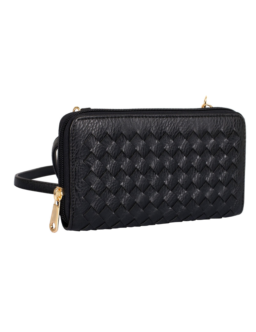 Elle RFID Blocking Woven Crossbody Phone Wallet Black