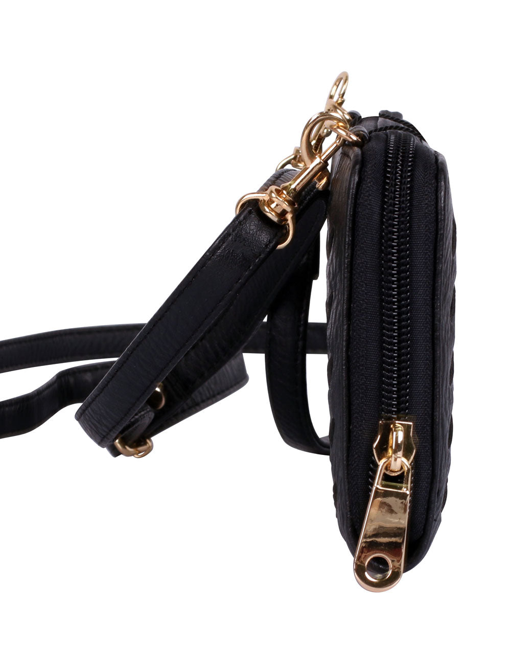 Elle RFID Blocking Woven Crossbody Phone Wallet Black