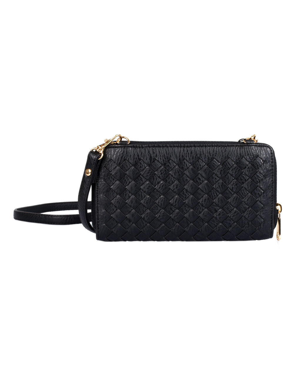 Elle RFID Blocking Woven Crossbody Phone Wallet Black