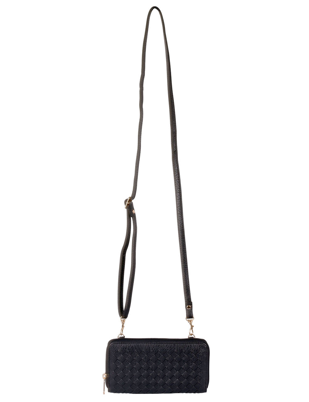 Elle RFID Blocking Woven Crossbody Phone Wallet Black