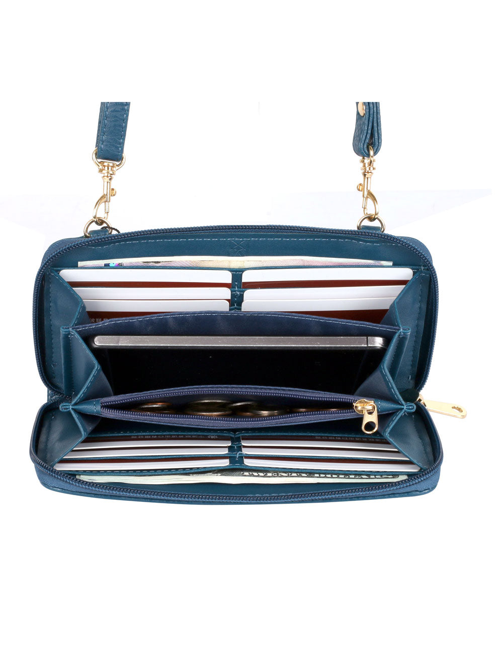 Elle RFID Blocking Woven Crossbody Phone Wallet Blue