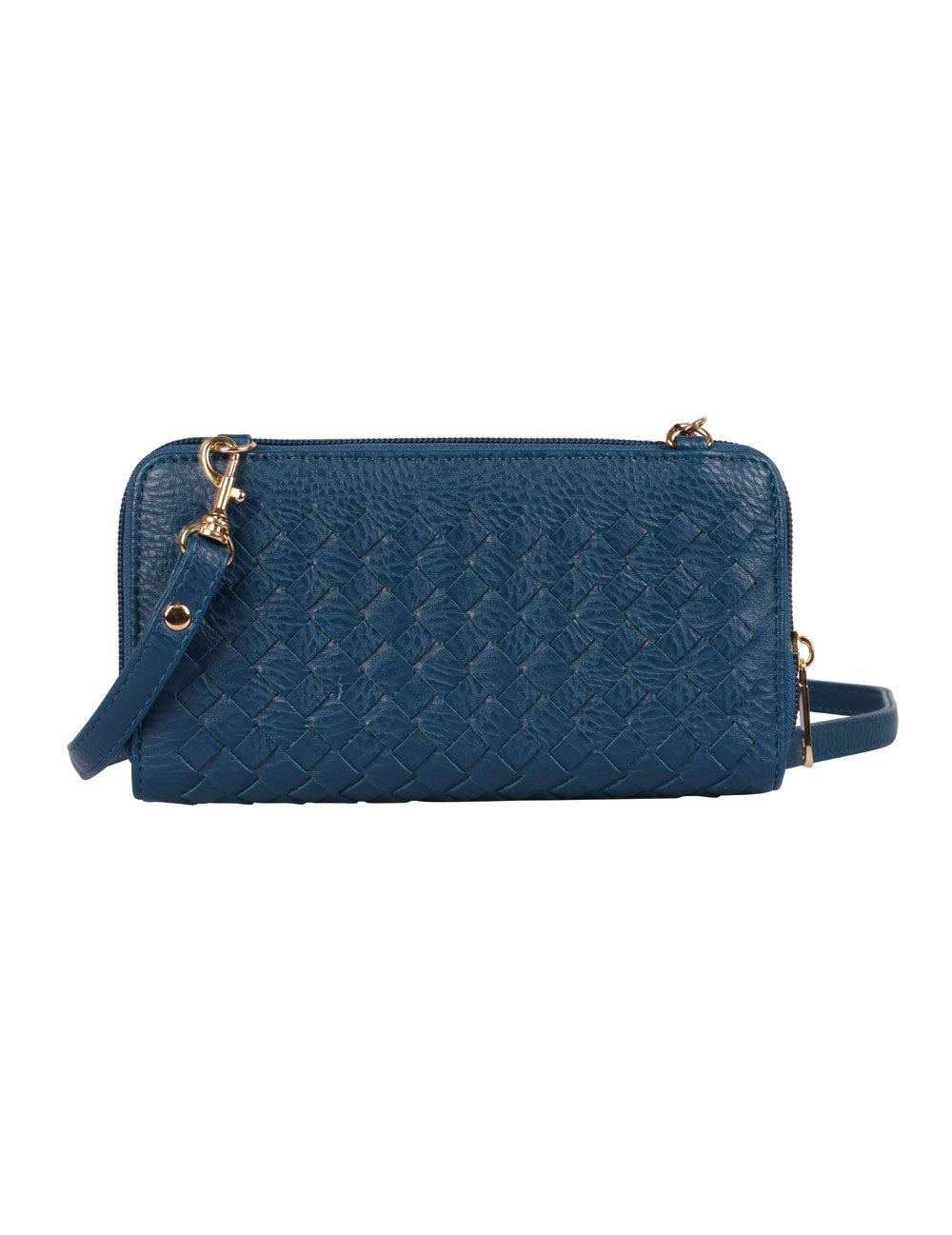 Elle RFID Blocking Woven Crossbody Phone Wallet Blue
