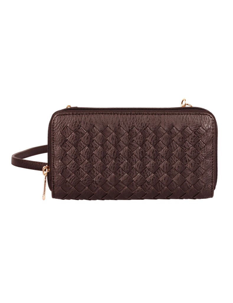 Elle RFID Blocking Woven Crossbody Phone Wallet Mahogany