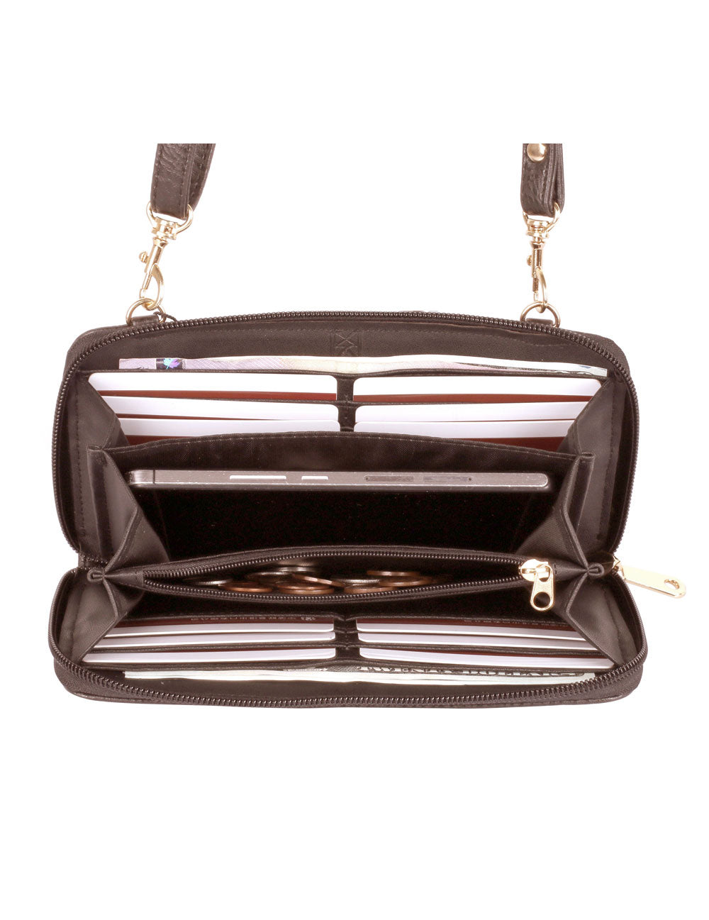 Elle RFID Blocking Woven Crossbody Phone Wallet Mahogany