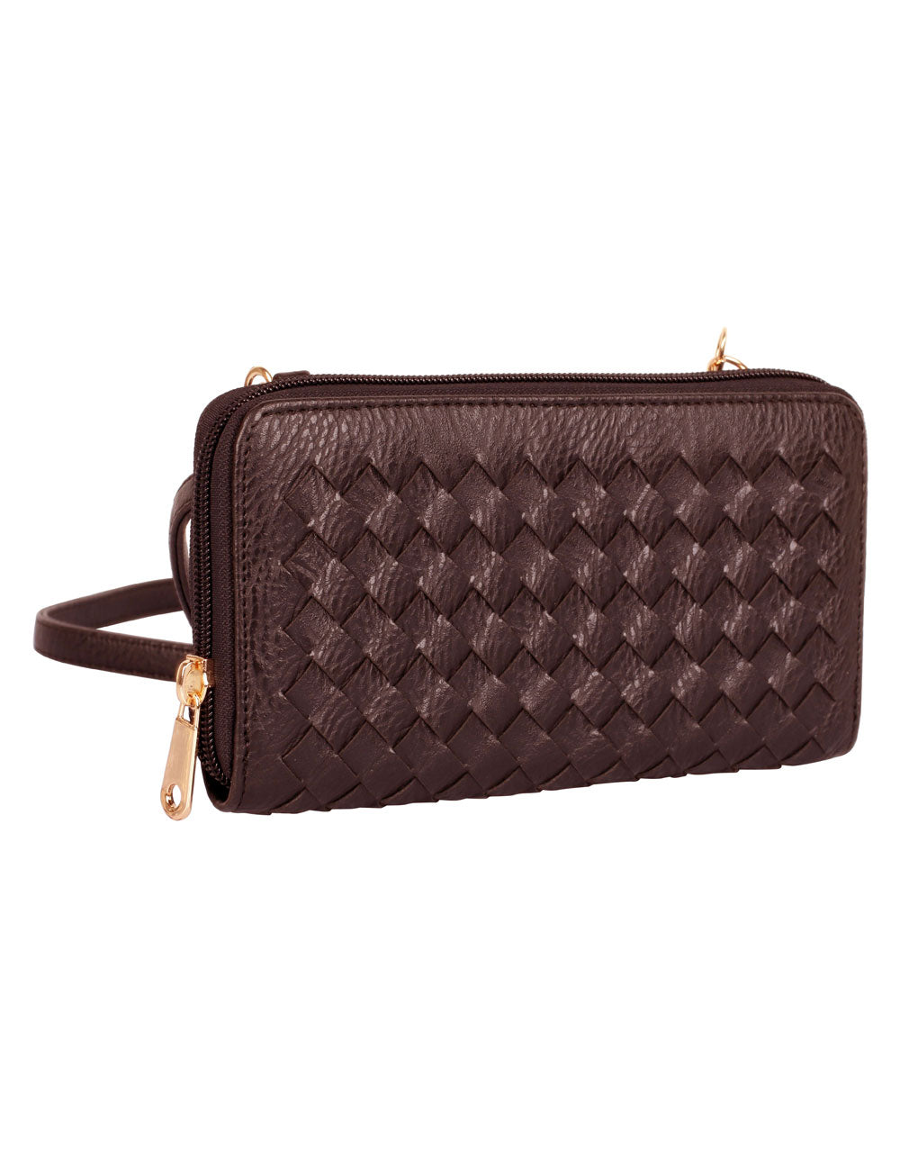Elle RFID Blocking Woven Crossbody Phone Wallet Mahogany