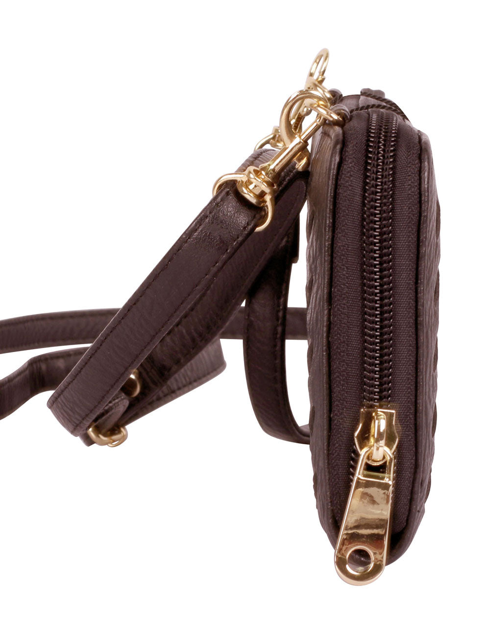 Elle RFID Blocking Woven Crossbody Phone Wallet Mahogany