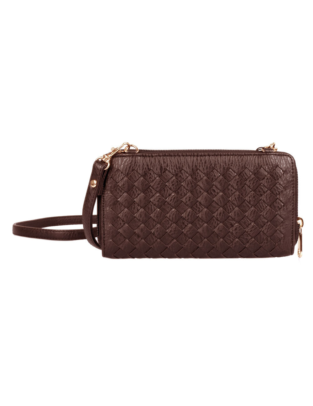 Elle RFID Blocking Woven Crossbody Phone Wallet Mahogany