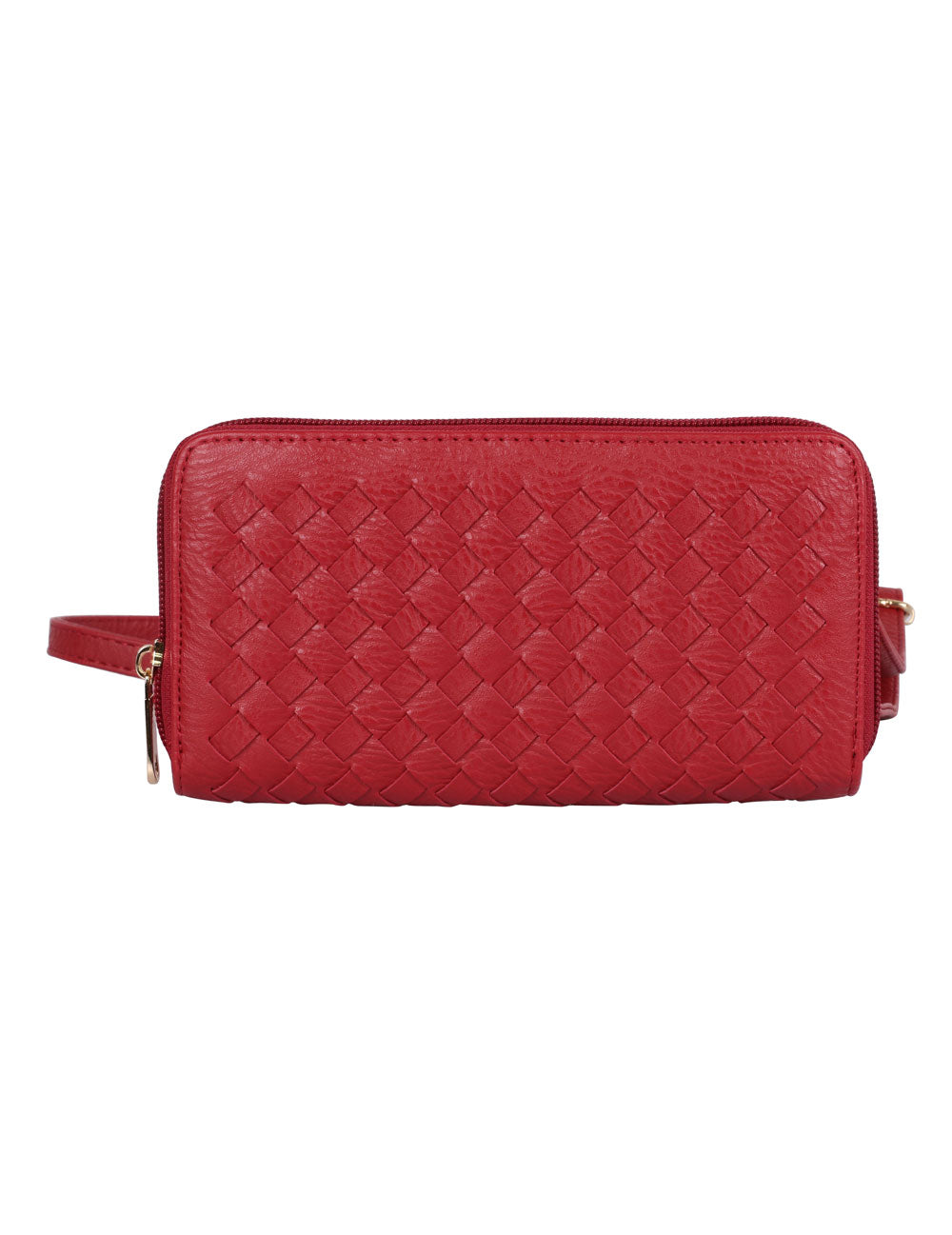 Elle RFID Blocking Woven Crossbody Phone Wallet Red