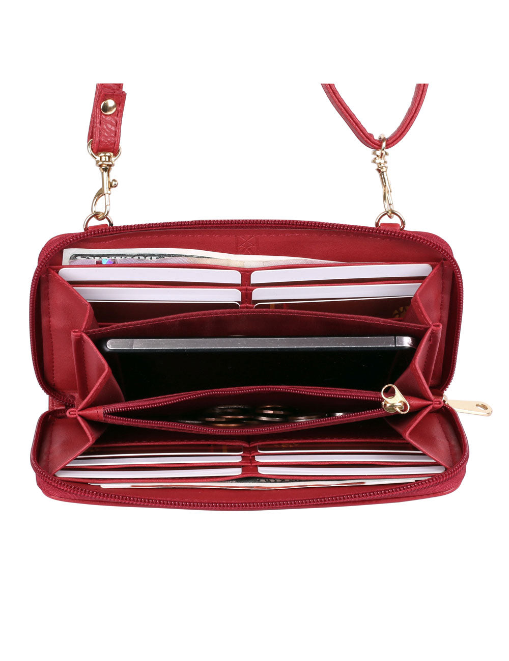 Elle RFID Blocking Woven Crossbody Phone Wallet Red