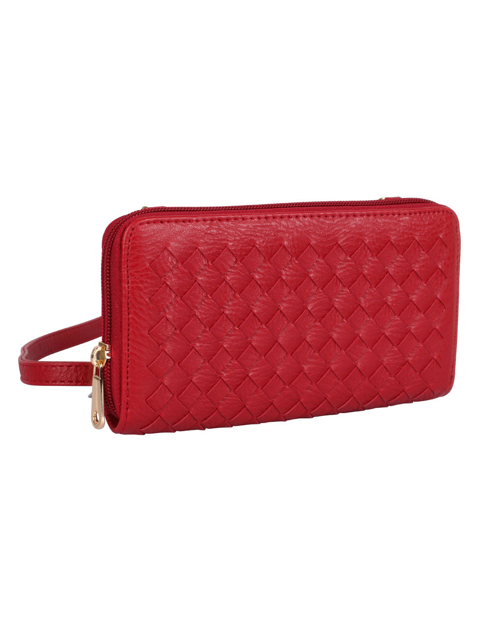 Elle RFID Blocking Woven Crossbody Phone Wallet Red