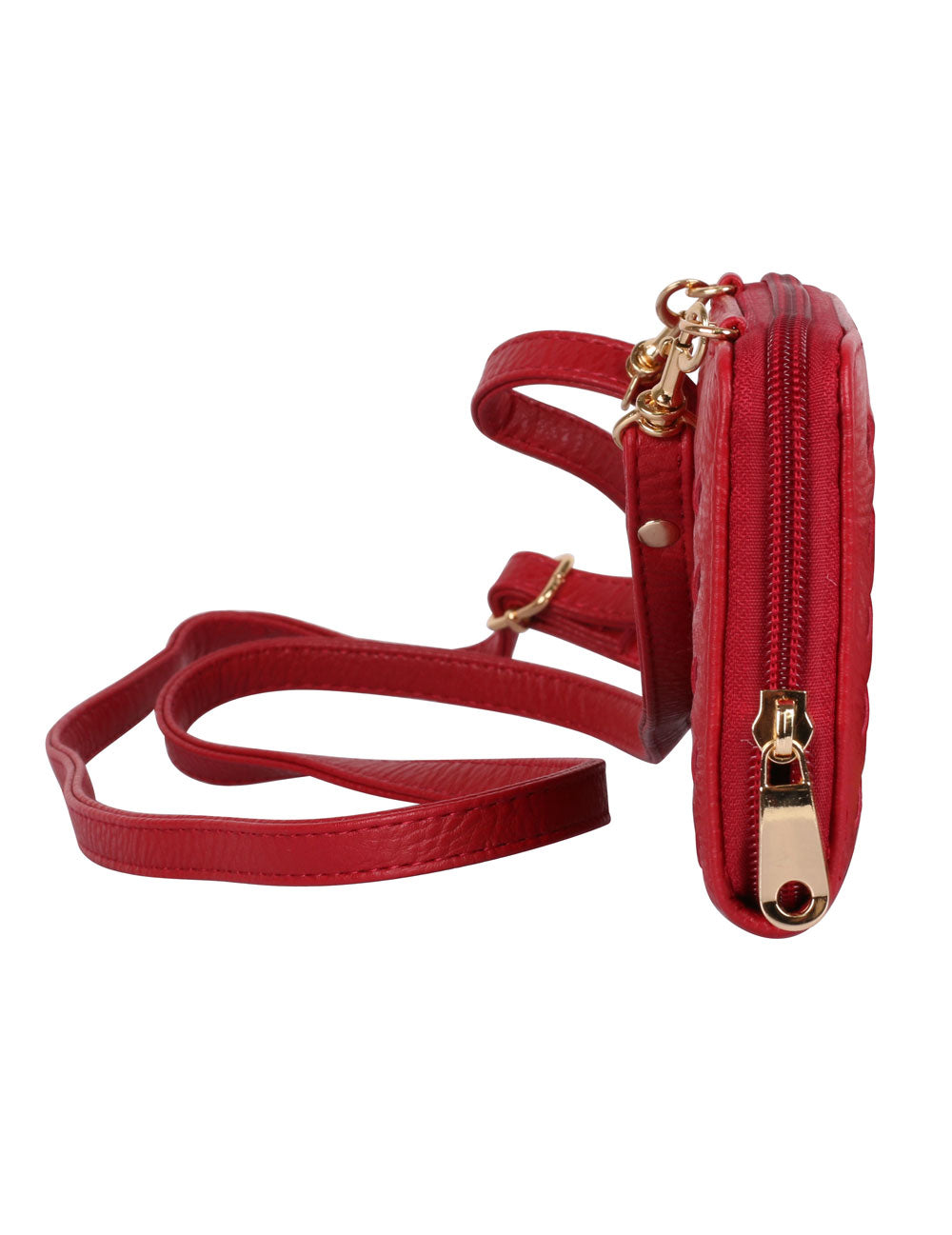 Elle RFID Blocking Woven Crossbody Phone Wallet Red