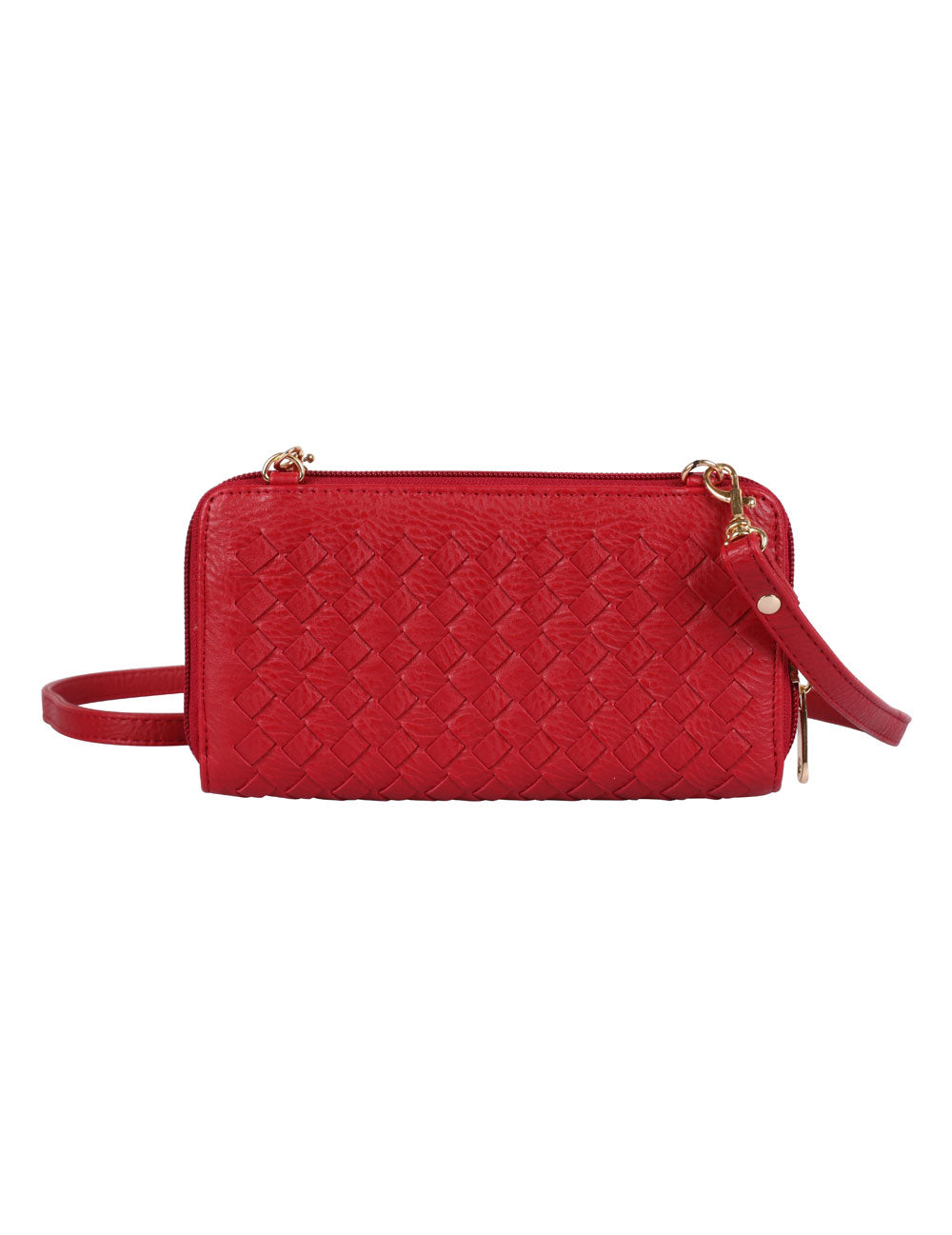 Elle RFID Blocking Woven Crossbody Phone Wallet Red